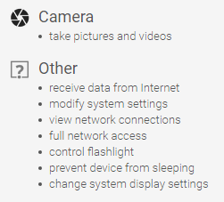 Excessive permissions required by an Android application