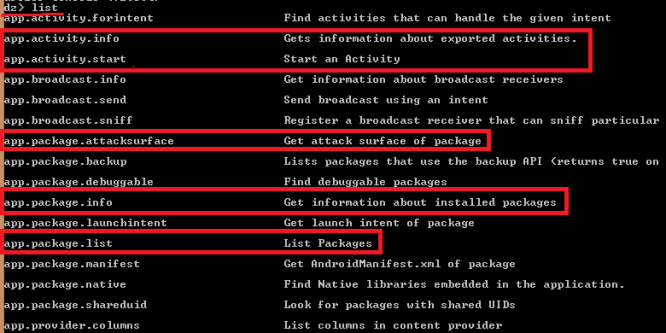 drozer list commands