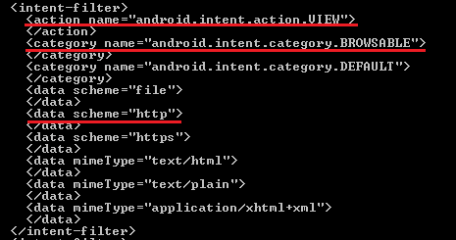 Intent filter in AndroidManifest.xml