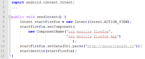 Java code for starting an activity from another package