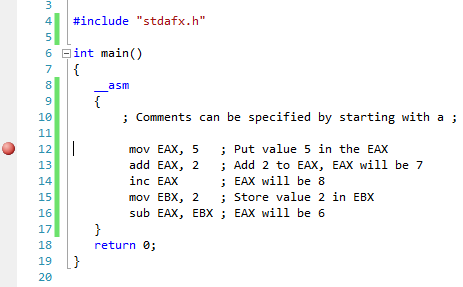 ASM code in Visual C++